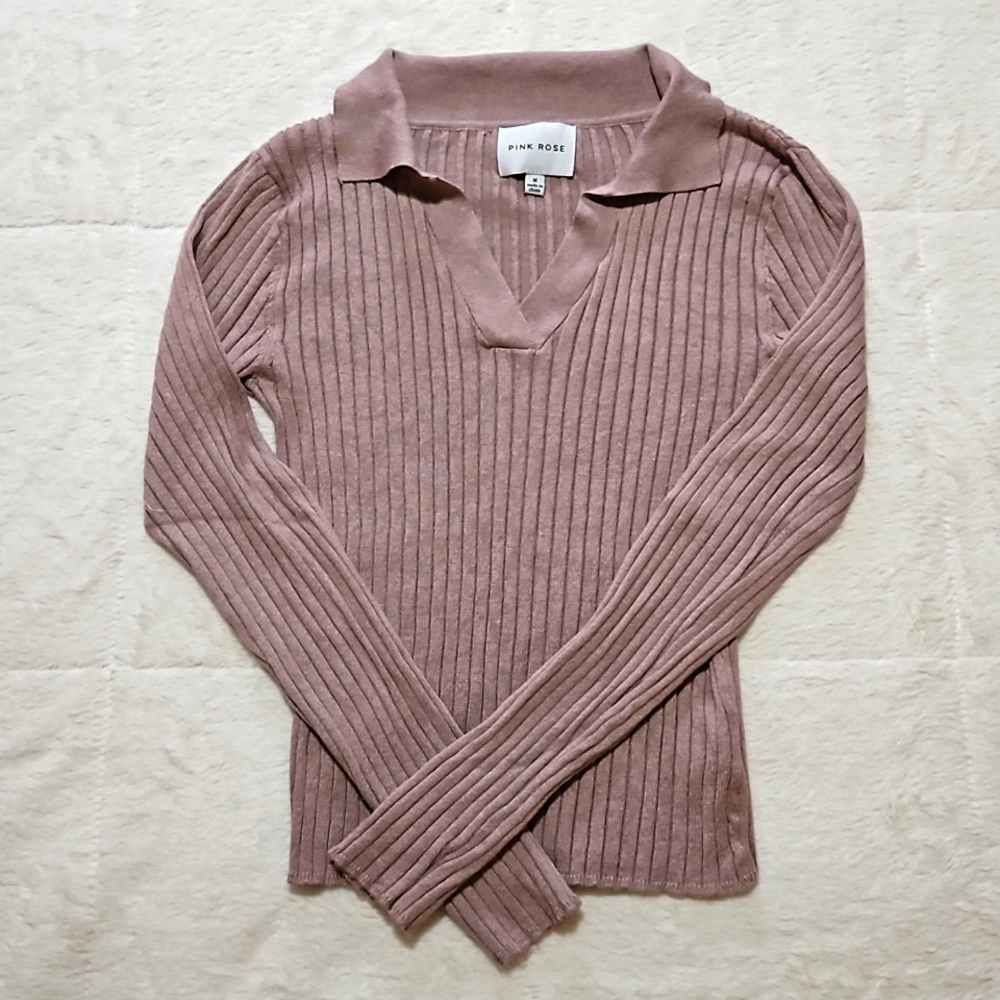 Pink Rose Collared Sweater
